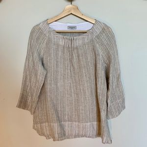 Rosso35 Cream and Khaki Striped 3/4 Sleeve Top